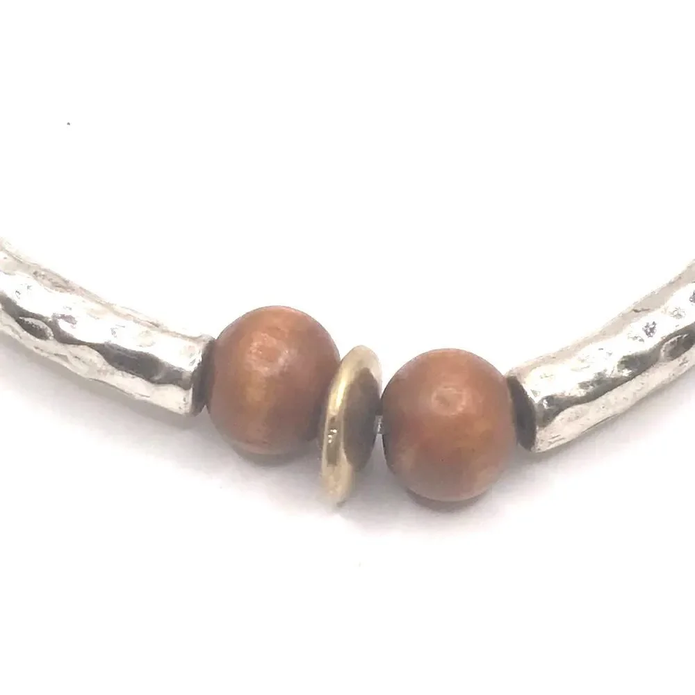 Silver Hammered and Tigers Eye Beaded  Stretch Bracelet